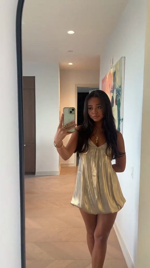 Gold Satin Babydoll Dress