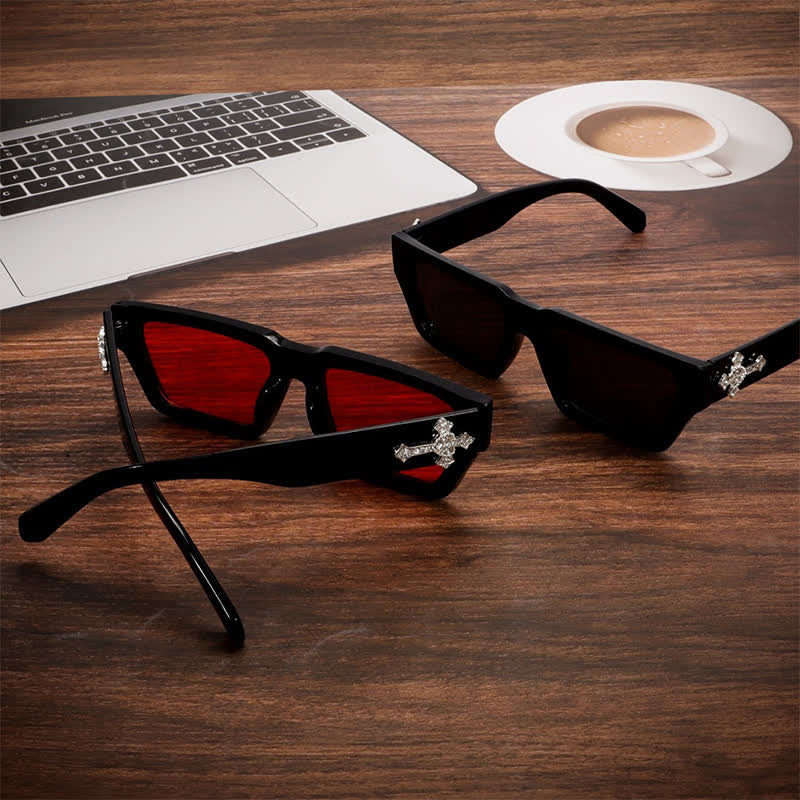 Spykay™ SG61019 Unsiex Rhinestone Cross Decor Square Frame Sunglasses