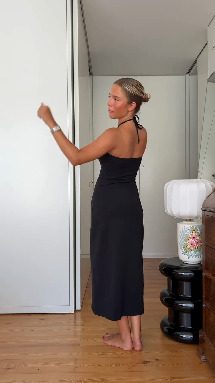 Black Halter - neck Midi Dress