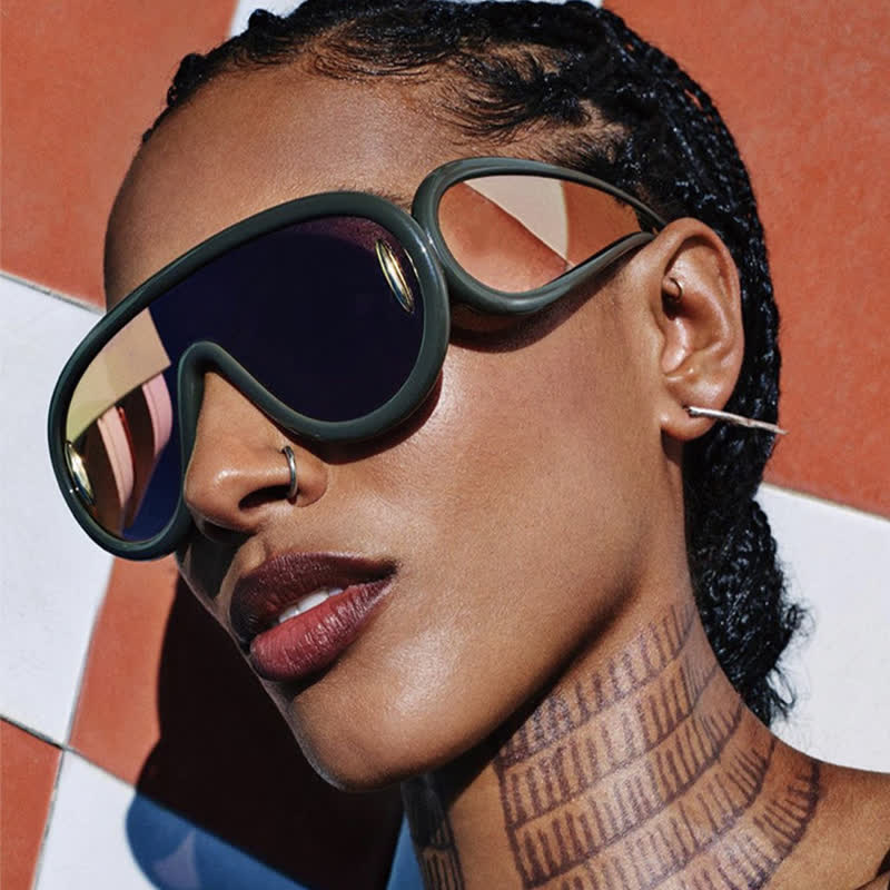 Spykay™ SG61002 Steampunk One-piece Frame Oversized Mirrored Sunglasses