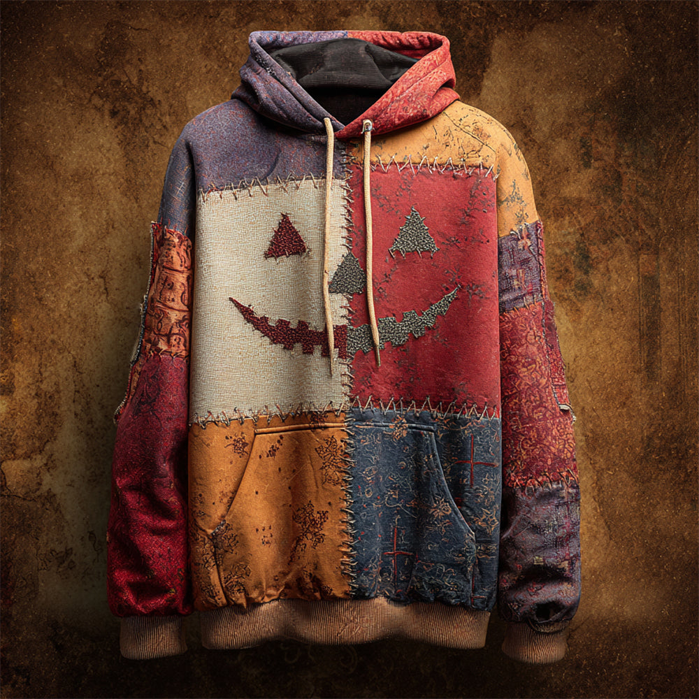 Halloween Pumpkin Emoji Stitching Irregular Patchwork Men's Hoodie