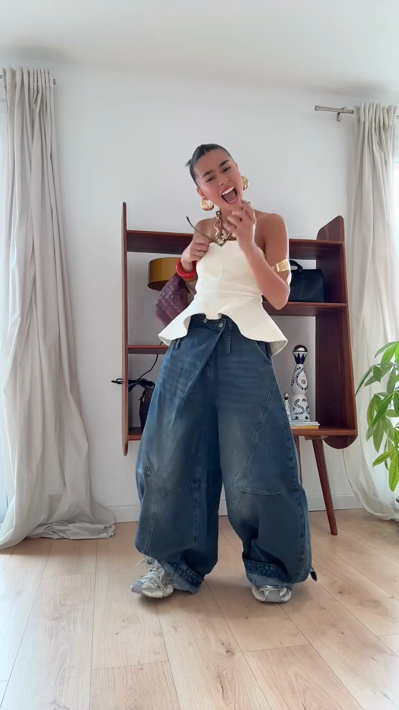 Oversized Asymmetric Denim Jeans