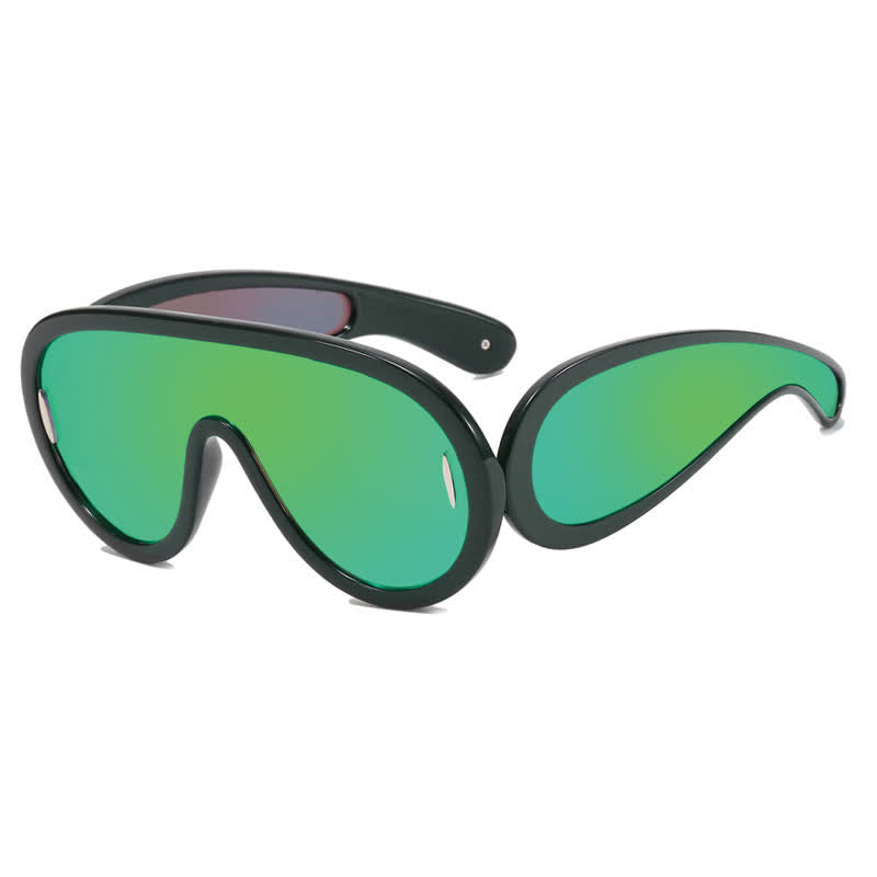 Spykay™ SG61002 Steampunk One-piece Frame Oversized Mirrored Sunglasses