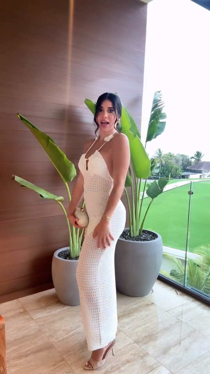 White Floral Crochet Halter Neck Maxi Dress