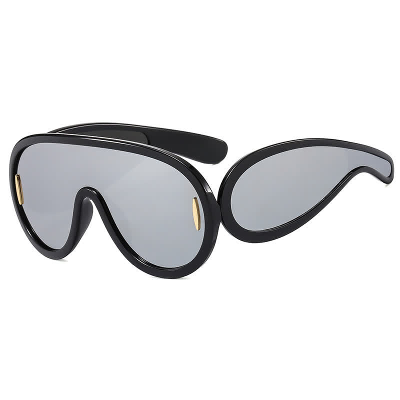 Spykay™ SG61002 Steampunk One-piece Frame Oversized Mirrored Sunglasses