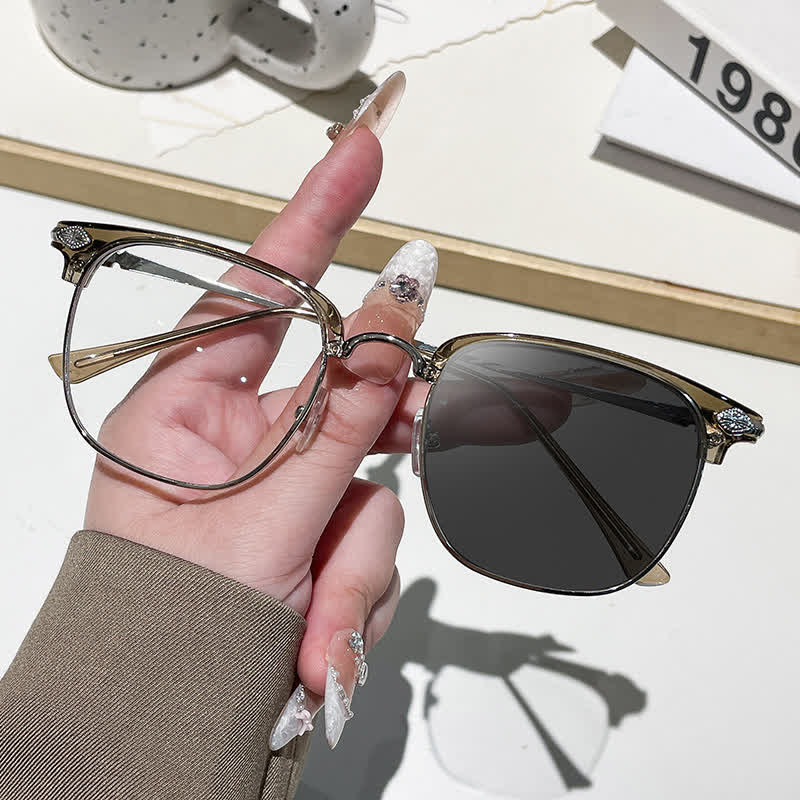 Spykay™ SG60994 Unisex Retro Square Frame Anti-blue Light Browline Photochromic Sunglasses