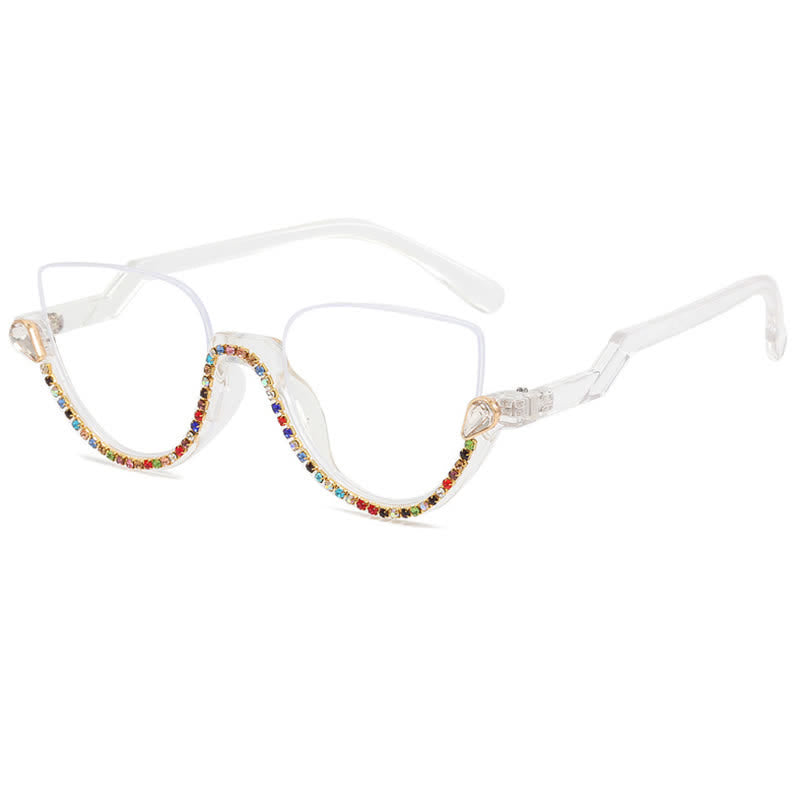 Spykay™ EG26687 Cat-Eye Frame Rhinestone Decor Semi-Rimless Glasses