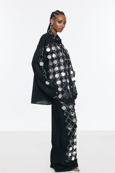 Black Denim Set with Mirror Embellishments