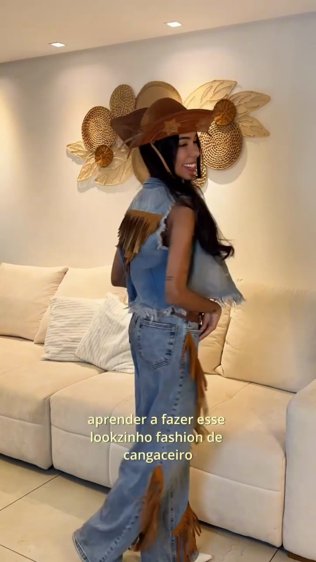 Denim Western - Style Vest and Fringed Jeans Set