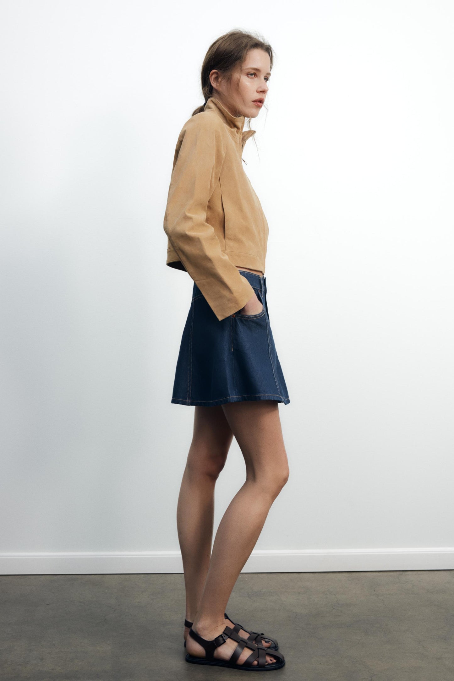 Beige Suede Cropped Jacket