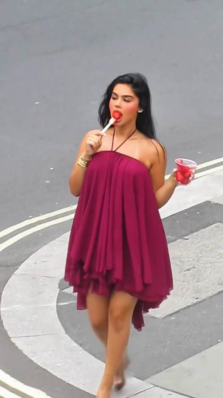 Burgundy Halter - Neck Chiffon Mini Dress