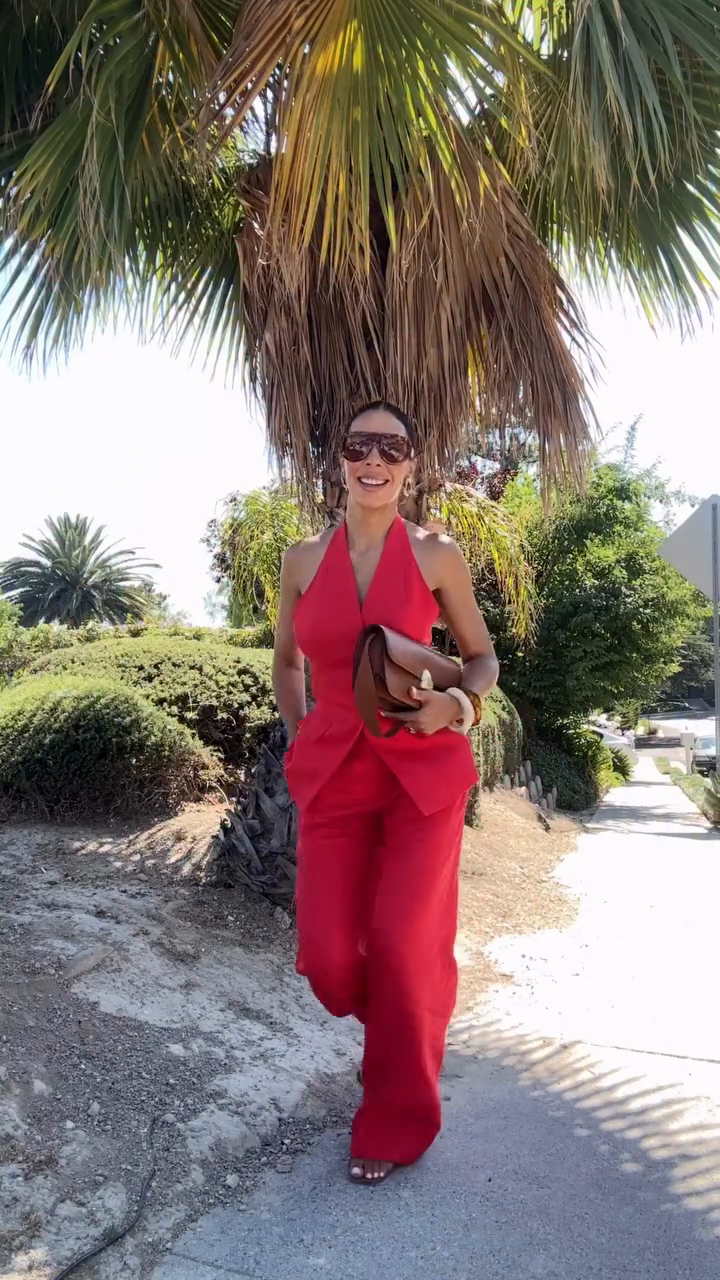 Red Halter Vest and Pants Set