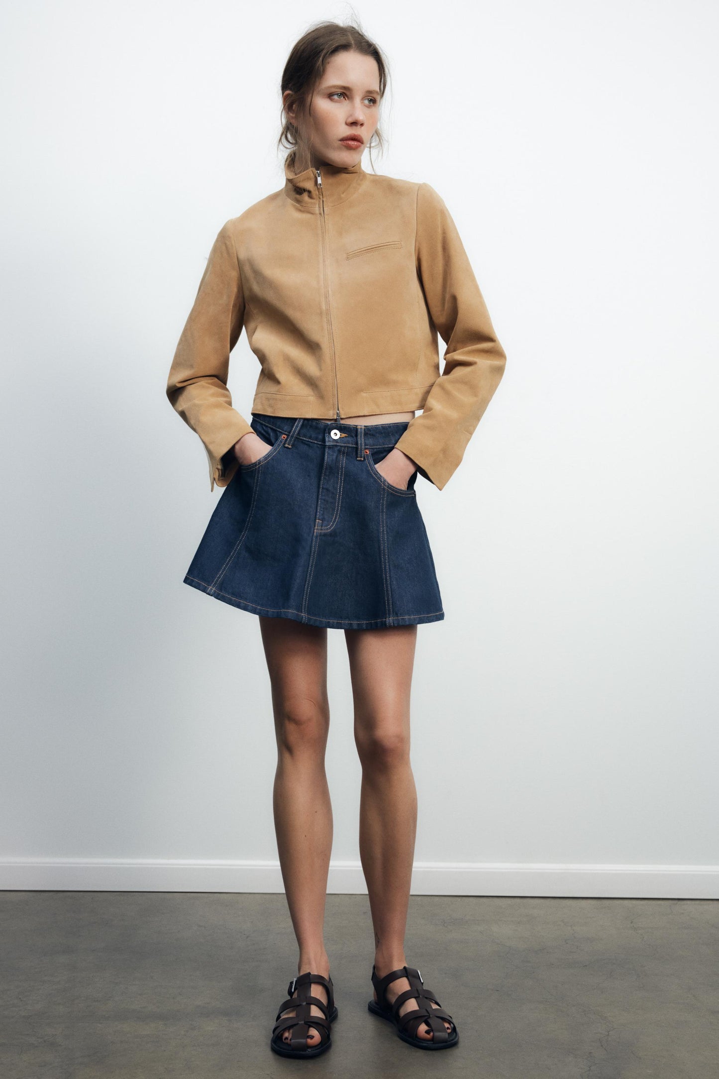 Beige Suede Cropped Jacket