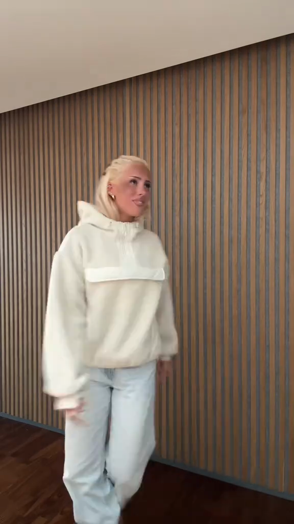 Off - White Hooded Quarter - Zip Sweatshirt