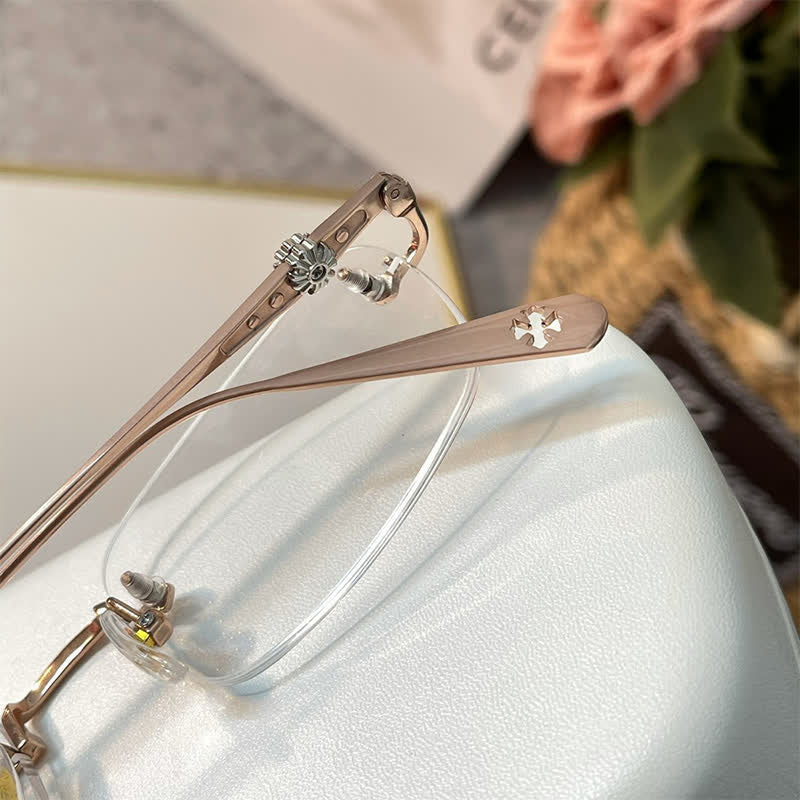 Spykay™ EG26935 Rectangle Titanium Frame Anti-blue Light Rimless Chrome Heart Glasses