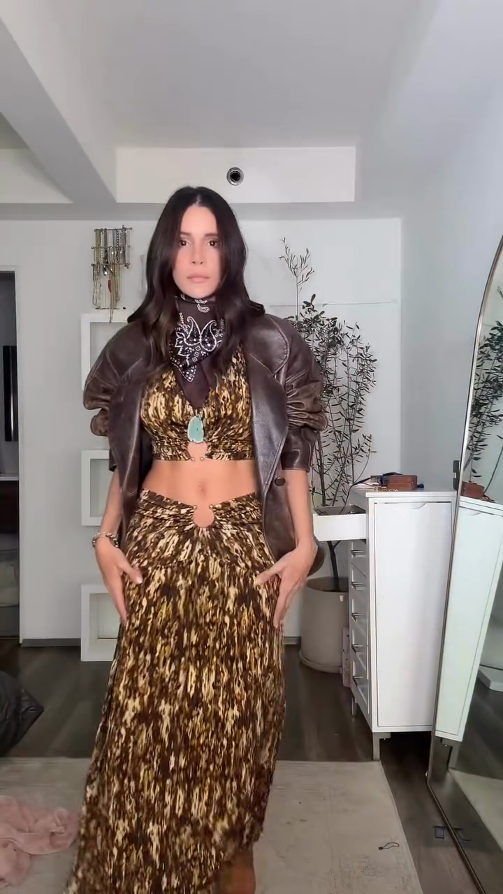 Leopard Print Cutout Maxi Skirt