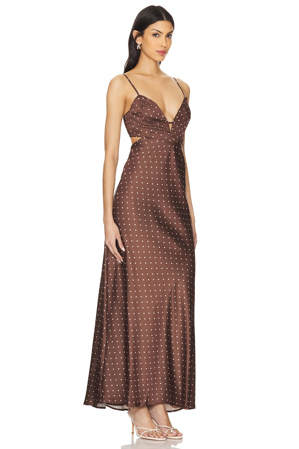 Brown Polka - Dot Maxi Slip Dress
