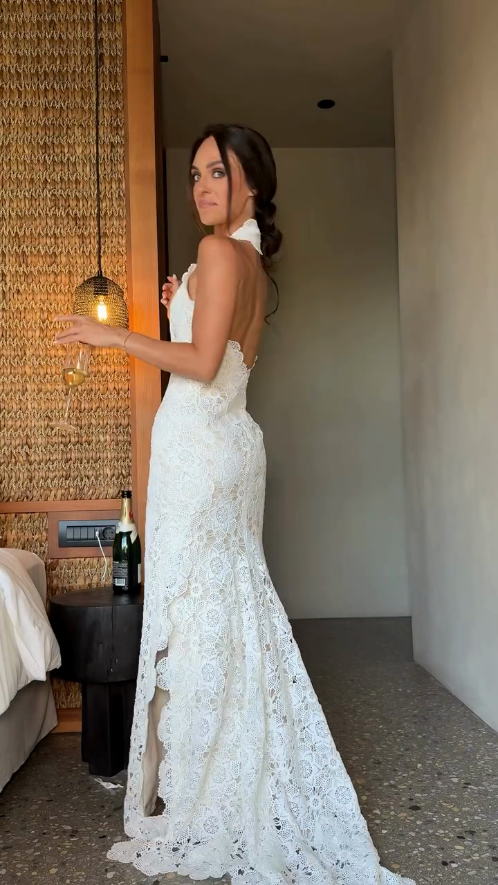 White Lace Halter - Neck Wedding Dress