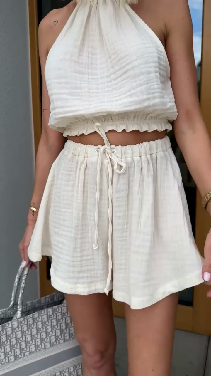 Ivory Halter - neck Crop Top and Shorts Set