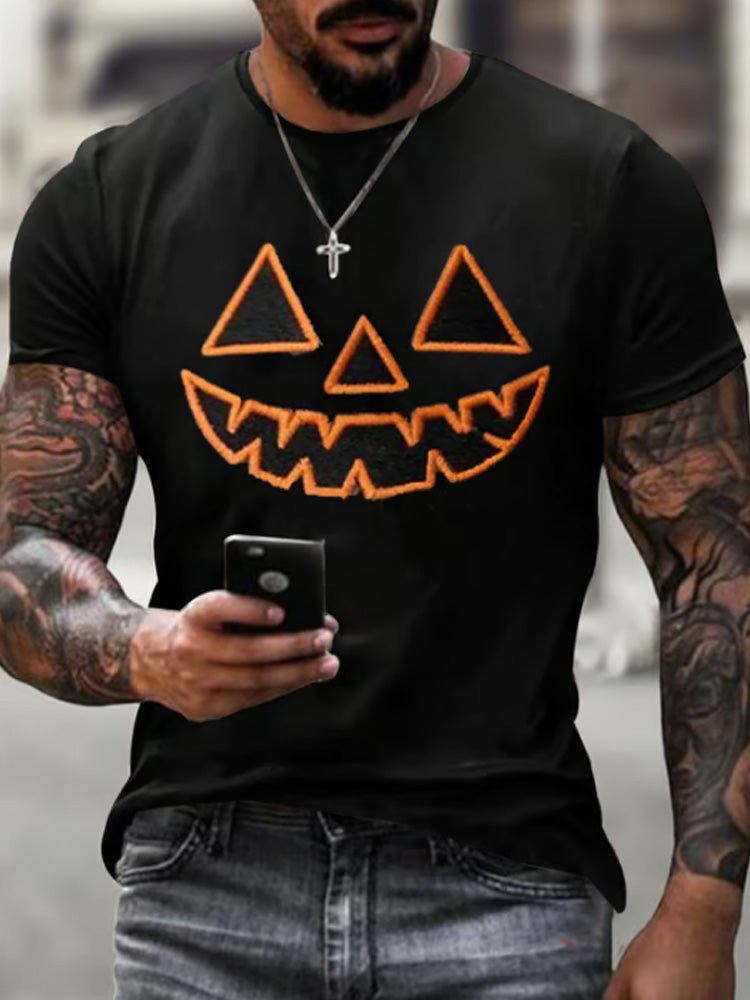 Men's Autumn Halloween Ghost Smiling Face Printed T-shirt