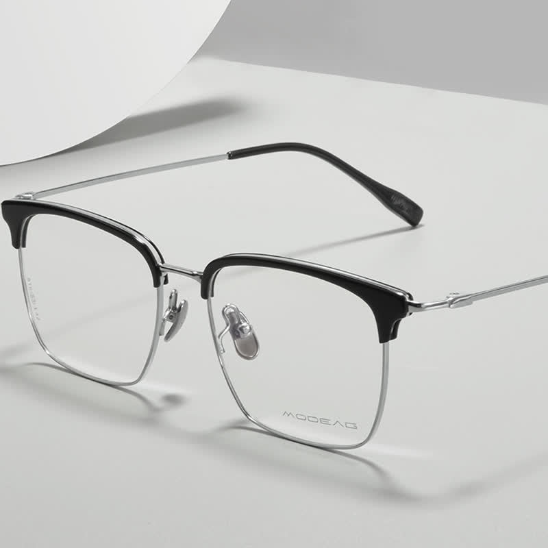 Spykay™ EG26898 Semi-Rimless Anti-blue Light Square Titanium Frame Browline Glasses