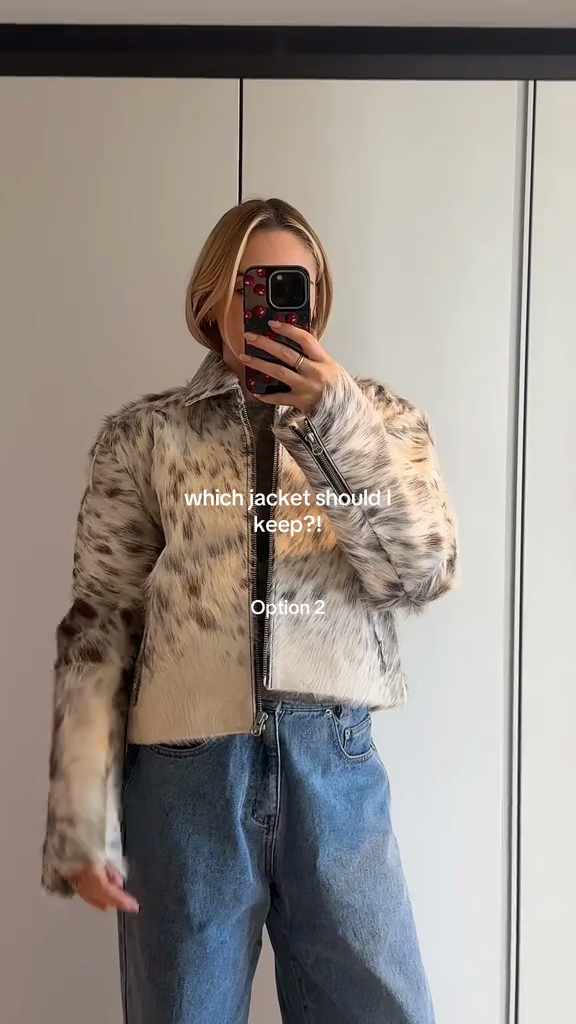 Brown and White Faux Fur Jacket