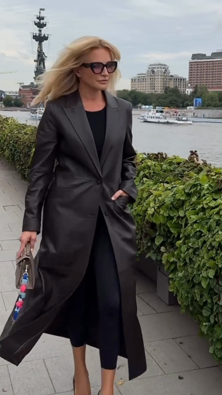 Black Leather Longline Blazer Coat
