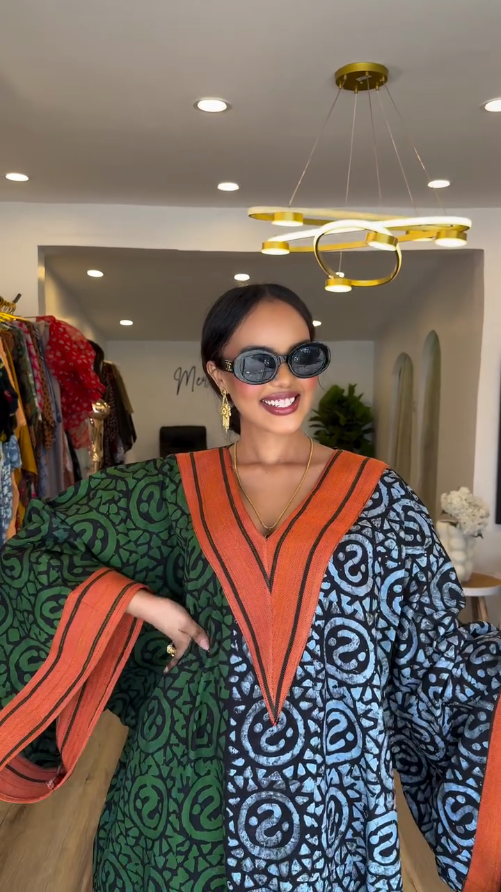 Printed Color - Block Kaftan Dress