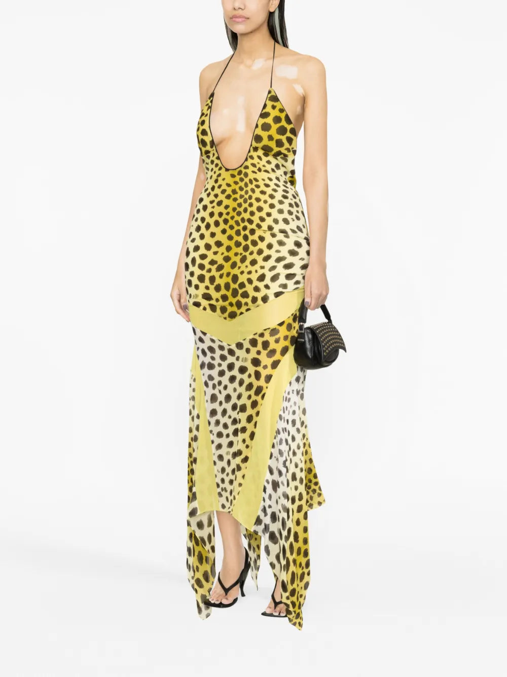 Yellow Leopard - Print Halter Neck Maxi Dress