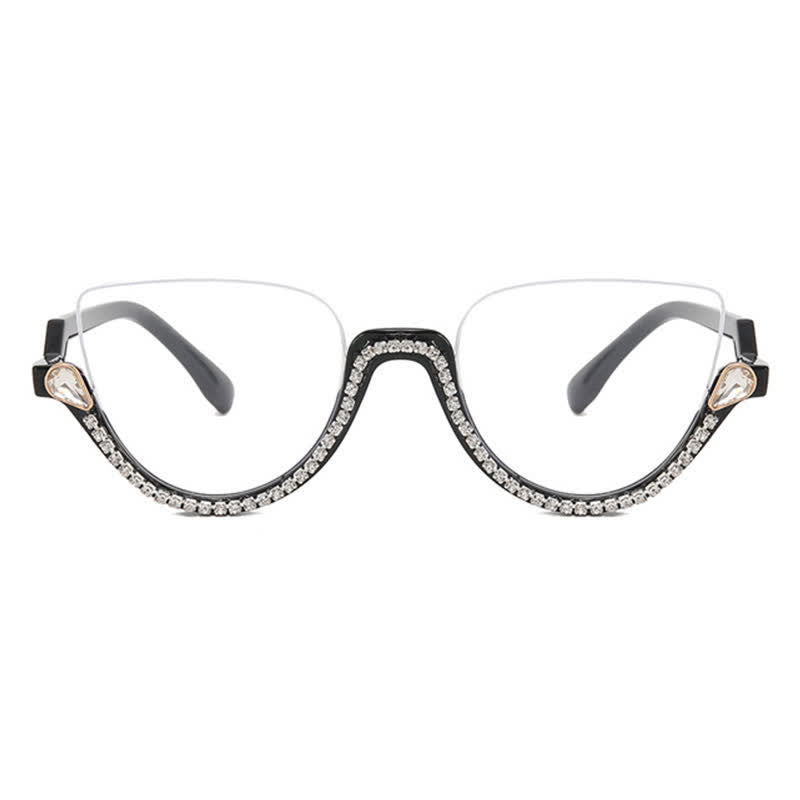 Spykay™ EG26687 Cat-Eye Frame Rhinestone Decor Semi-Rimless Glasses