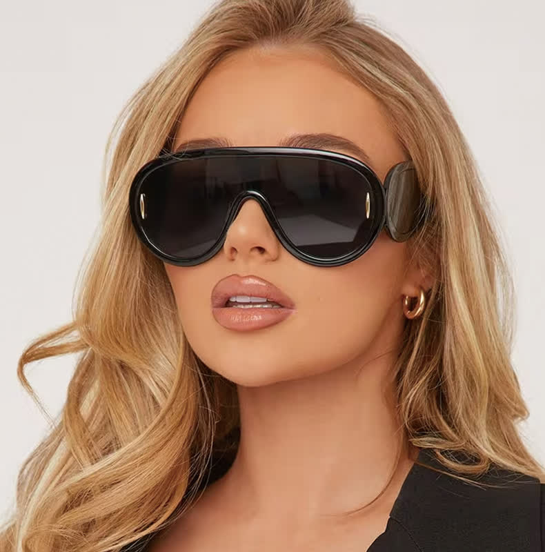 Spykay™ SG61002 Steampunk One-piece Frame Oversized Mirrored Sunglasses