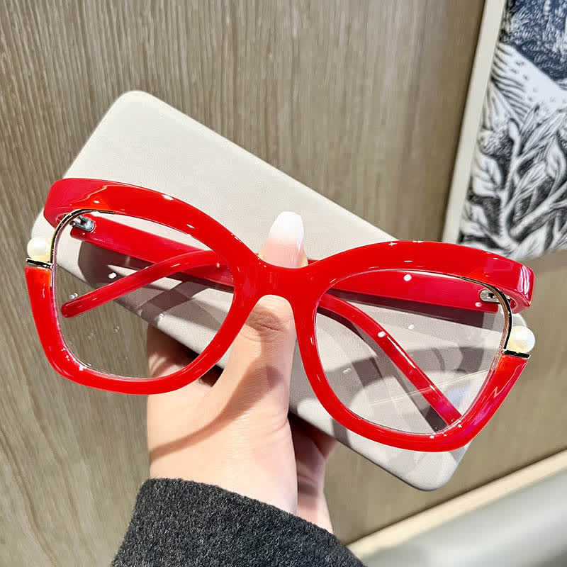 Spykay™ EG26758 Anti-blue Light Pearl Decor Irregular Oversized Eyeglasses