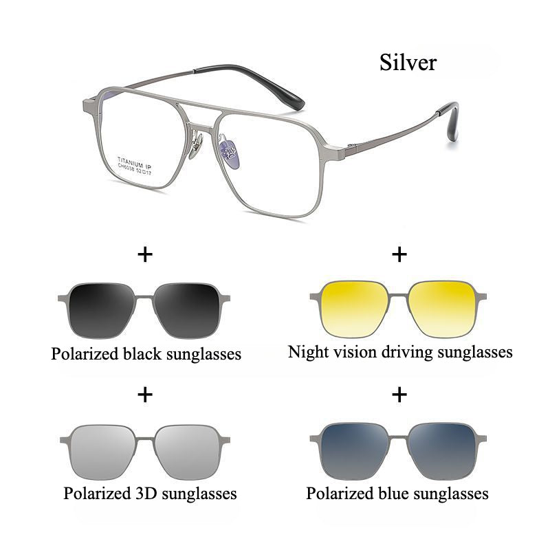 4-in-1 Titanium Glasses Frame With Magnetic Sunglasses Clips