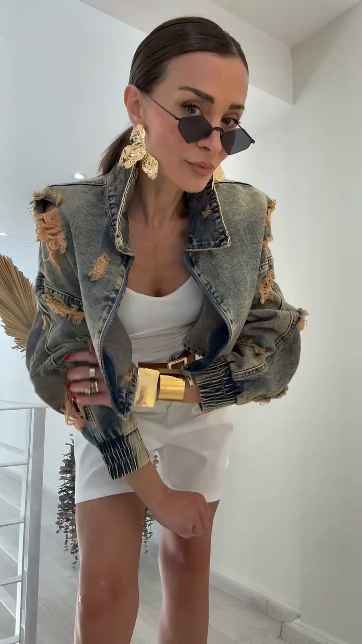 Distressed Cropped Denim Jacket