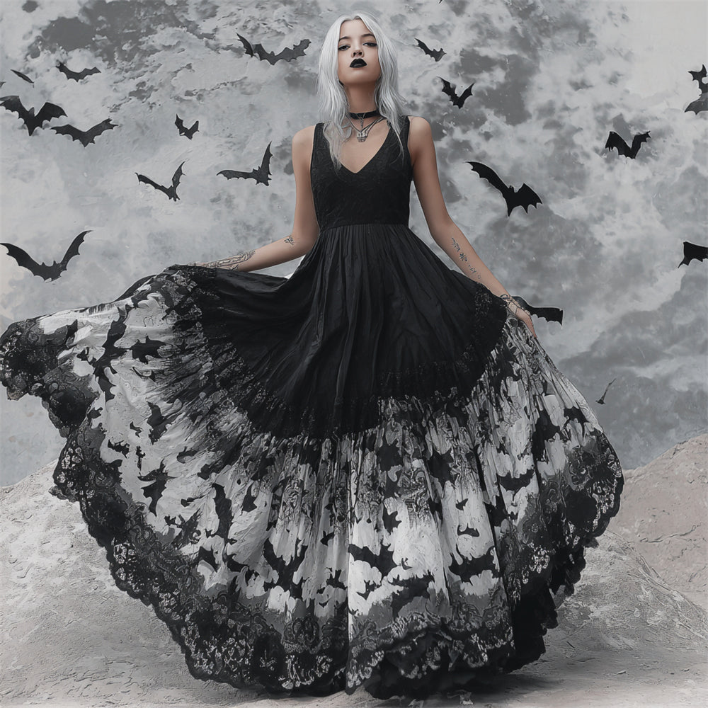 Halloween Bat Lace Gothic Art Women's Vest Maxi Dress