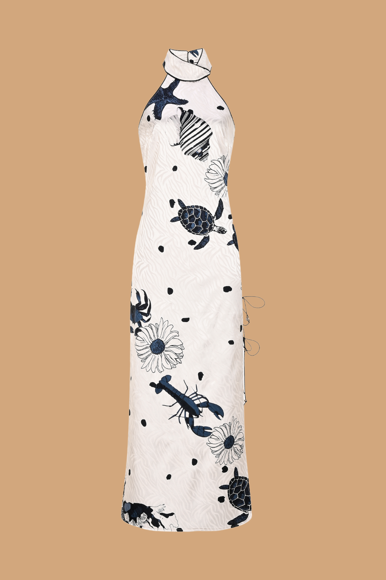 White Ocean Embroidered Open Back Midi Dress