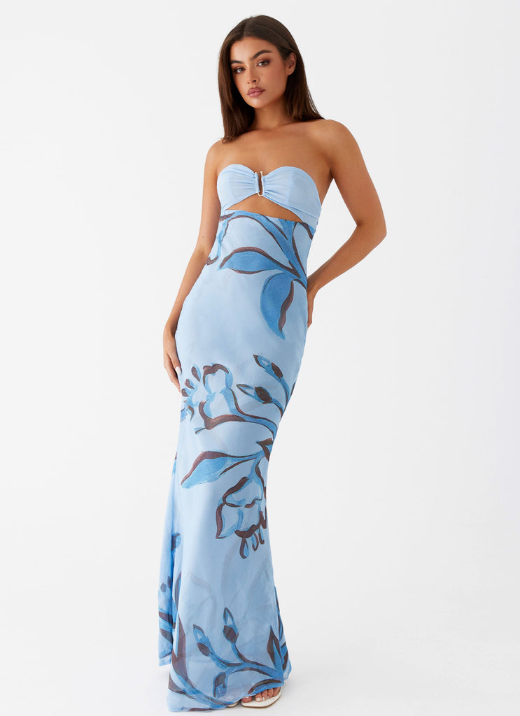 Strapless Cut - out Floral Maxi Dress