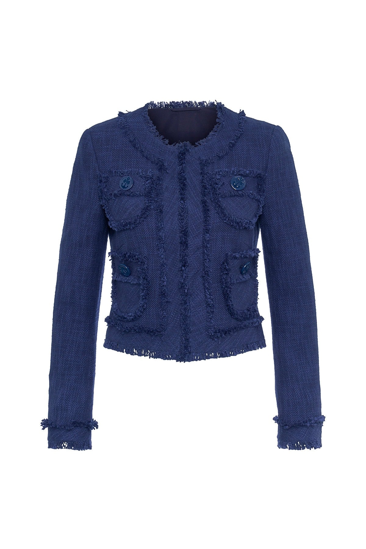 Navy Blue Tweed Cropped Jacket