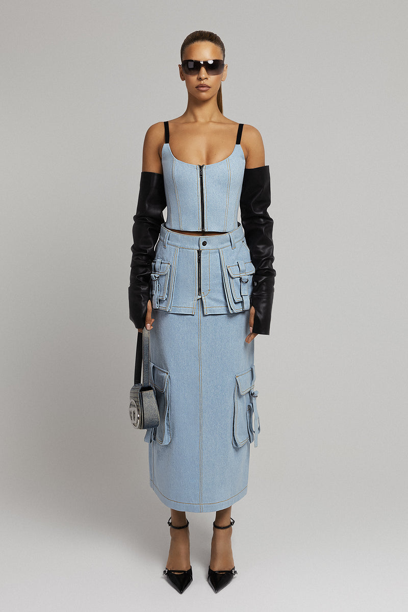 Light Blue Denim Top and Denim Skirt Set