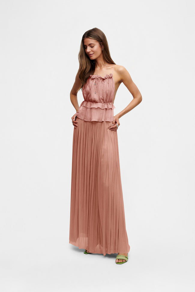 Chiffon Ruffled Top and Maxi Skirt Set