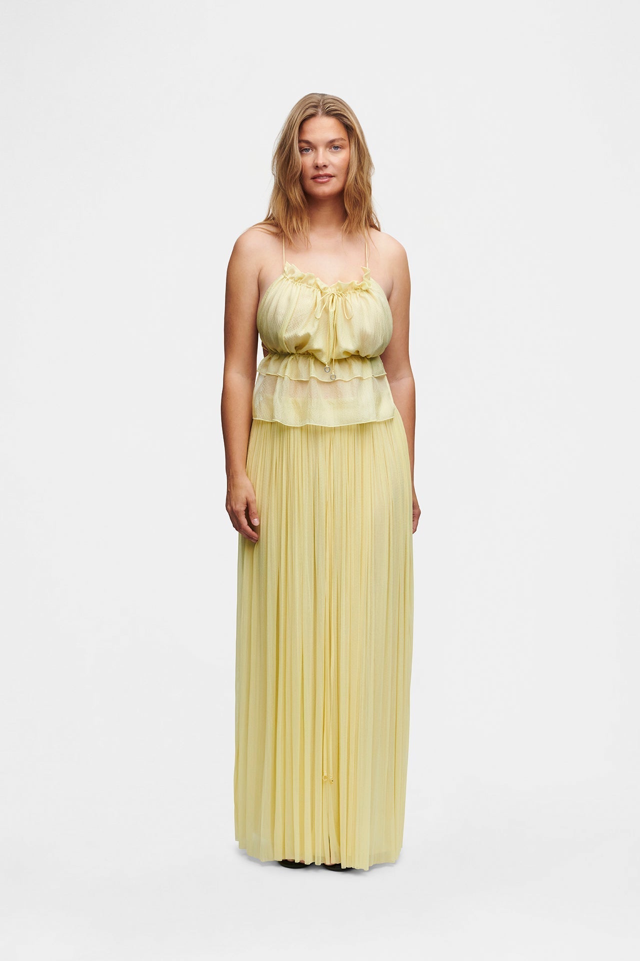 Chiffon Ruffled Top and Maxi Skirt Set