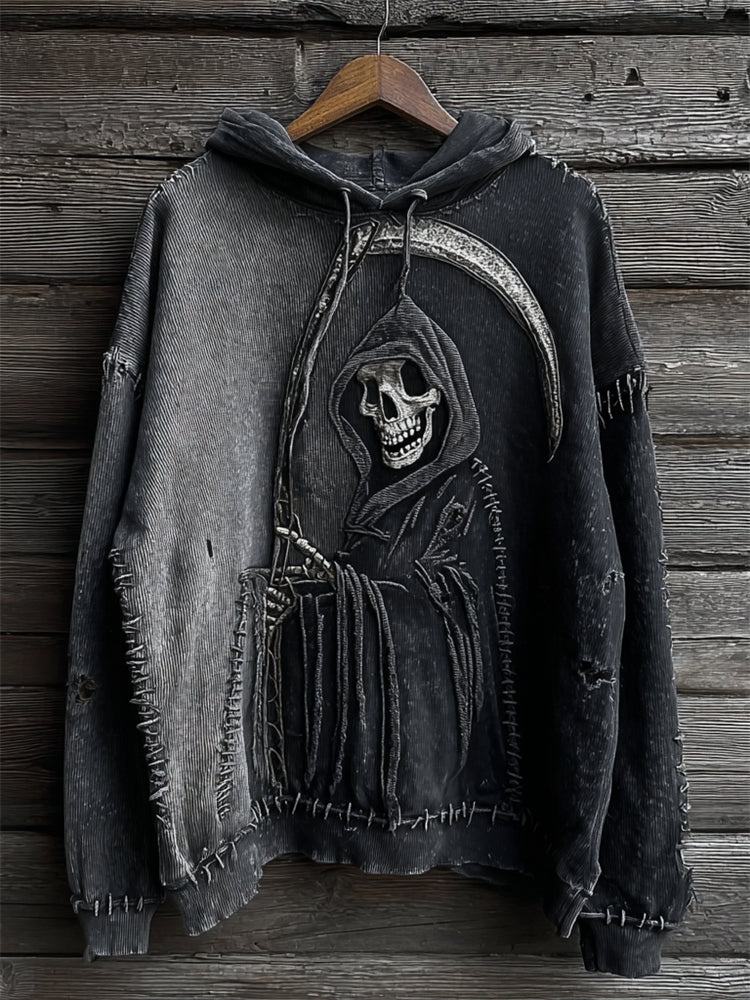 Halloween Grim Reaper Contrast Gradient Washed Hoodie