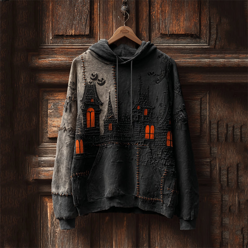 Halloween Spooky Castle Inspired Contrast Stitched Washed Hoodie