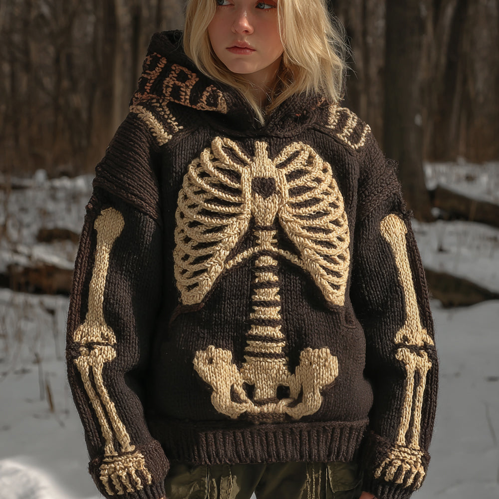 Vintage Halloween Anatomy Chunky Knitted Hooded Sweater