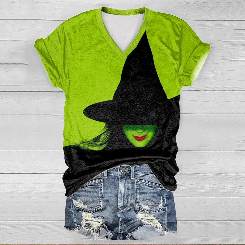 Halloween Witch Painting V-Neck T-Shirt