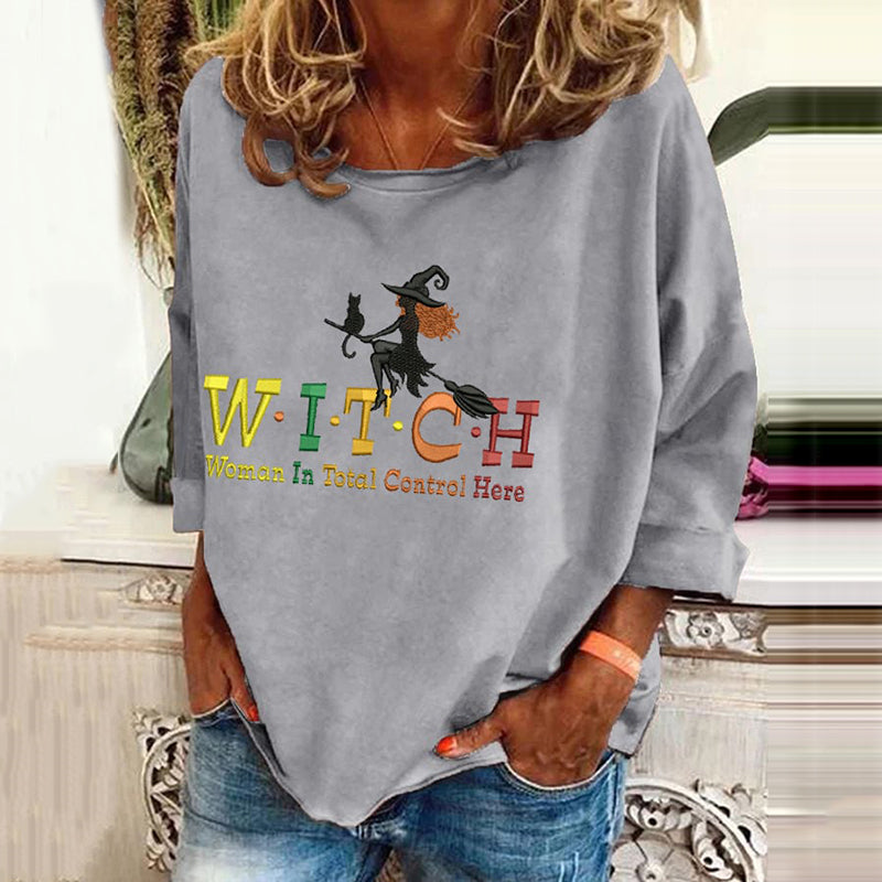Women's Witch Woman In Total Control Herself Powherful Print T-Shirt