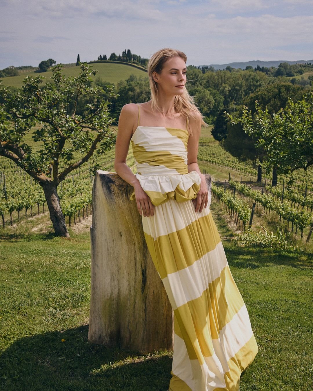 Yellow and White Striped Ruffle Maxi Dress Set
