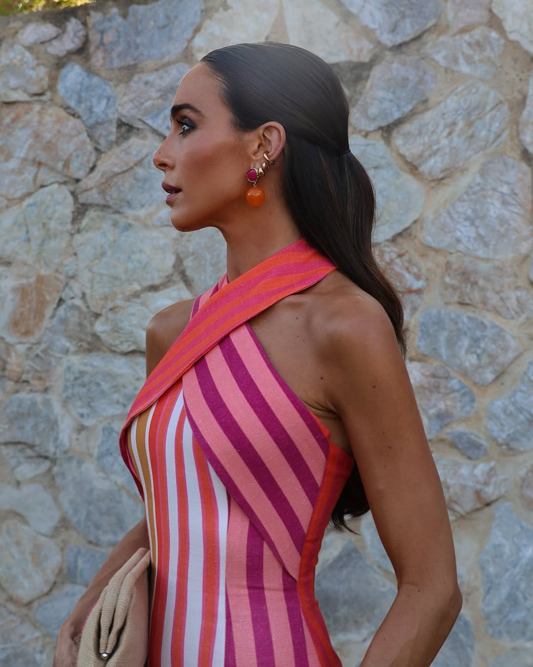 Pink & White Striped Halter Maxi Dress