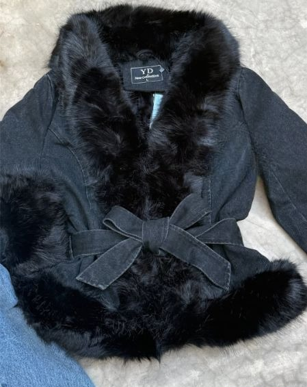 Denim Jacket with Faux Fur Trim