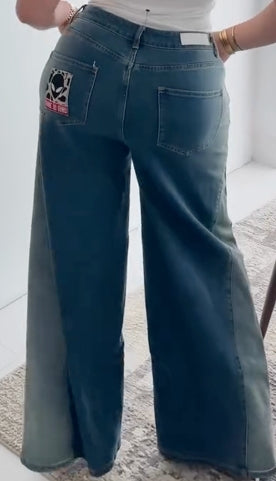 Graphic Print Wide - Leg Jeans